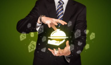 Yemek servisi ikonu, sağlıklı yemek teslimatı konsepti.