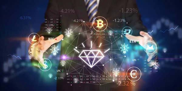 Geschäftsmann Mit Diamantsymbol Investitionskonzept — Stockfoto