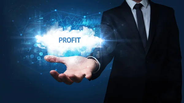Hand Businessman Met Profit Inscriptie Succesvol Bedrijfsconcept — Stockfoto