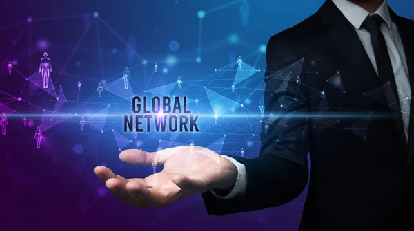 Elegant Hand Holding Global Network Inscription Social Networking Concept — Stock Photo, Image