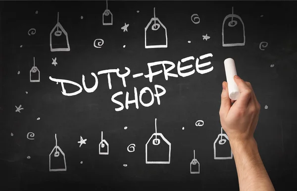 Ruční Kresba Duty Free Shop Nápis Bílou Křídou Tabuli Online — Stock fotografie