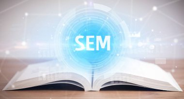 SEM kısaltmalı açık kitap, modern teknoloji kavramı