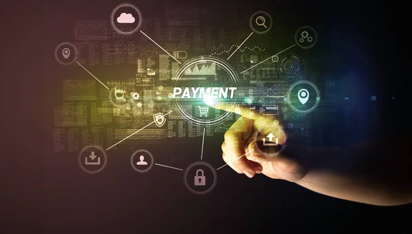 Hand Touching Payment Inscription Cybersecurity Concept — Stock Photo, Image