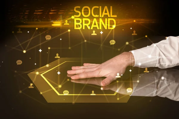 Közösségi Hálózatépítés Navigálása Társadalmi Brand Felirattal Médiakoncepció — Stock Fotó