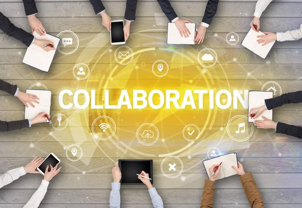 Találkozó Collaboration Insciption Social Networking Koncepcióval — Stock Fotó