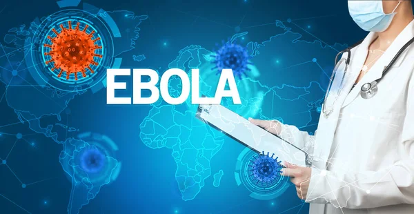 Lékař Vyplňuje Lékařské Záznamy Nápisem Ebola Virologickým Konceptem — Stock fotografie