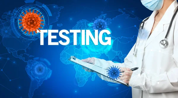 Medico Compila Cartella Clinica Con Iscrizione Test Concetto Virologia — Foto Stock