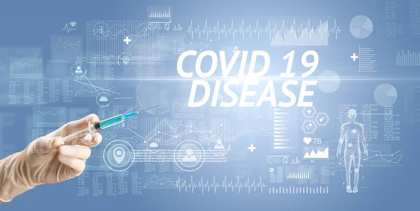 Spuitnaald Met Virusvaccin Covid Disease Inscriptie Antidoteconcept — Stockfoto