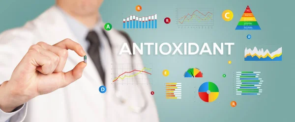 Nutritionist Giving You Pill Antioxidant Inscription Healthy Lifestyle Concept — Stock Photo, Image