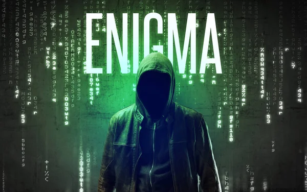 Faceless Hacker Enigma Inscription Hacking Concept — Stock Photo, Image