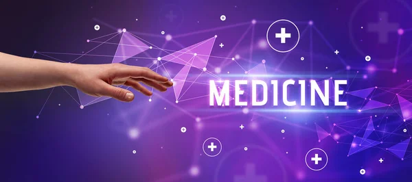 Close Van Bijgesneden Hand Wijzend Medicine Inscriptie Medisch Concept — Stockfoto