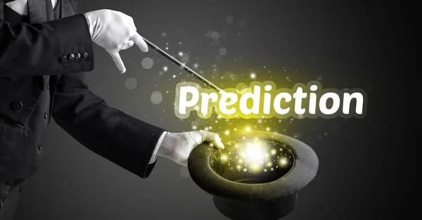 Magician Showing Magic Trick Prediction Inscription Educational Concept — Stock Photo, Image
