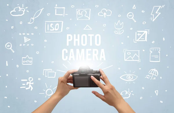 Χειροποίητη Φωτογραφία Ψηφιακή Φωτογραφική Μηχανή Και Επιγραφή Photo Camera Concept — Φωτογραφία Αρχείου