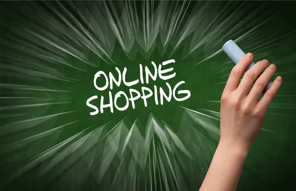 Kézrajz Online Shopping Felirat Fehér Krétával Táblán Online Vásárlási Koncepció — Stock Fotó
