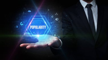 İnsan el ele tutuşması POPULARITY yazıtları, sosyal medya kavramı
