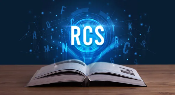 Rcs Επιγραφή Που Προέρχεται Από Ένα Ανοιχτό Βιβλίο Ψηφιακή Τεχνολογία — Φωτογραφία Αρχείου