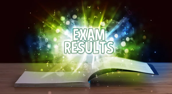 Exam Resultados Inscrição Saindo Livro Aberto Conceito Educacional — Fotografia de Stock
