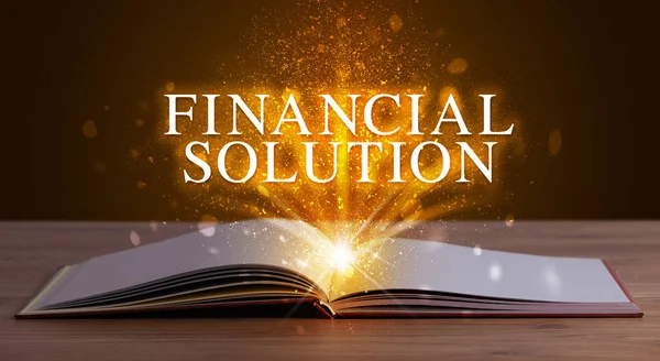 Solução Financeira Inscrição Saindo Livro Aberto Conceito Educacional — Fotografia de Stock
