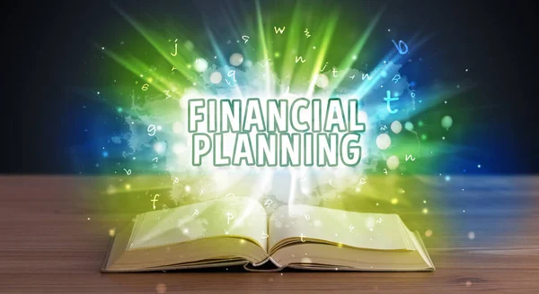 Planificación Financiera Inscripción Procedente Libro Abierto Concepto Educativo —  Fotos de Stock