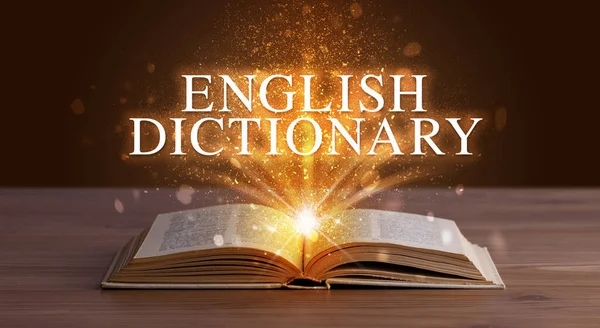 Engels Woordenboek Inscriptie Uit Een Open Boek Educatief Concept — Stockfoto