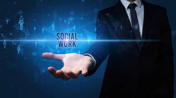 Elegante Hand Houden Social Work Inscriptie Social Networking Concept — Stockfoto