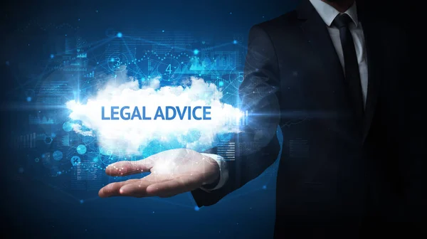 Mano Del Empresario Que Sostiene Inscripción Legal Advice Concepto Negocio — Foto de Stock