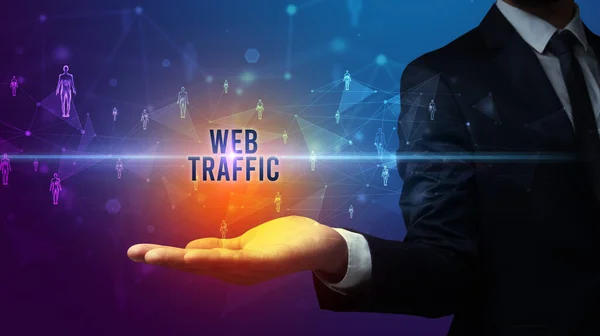 Elegante Mano Con Inscripción Web Traffic Concepto Redes Sociales — Foto de Stock