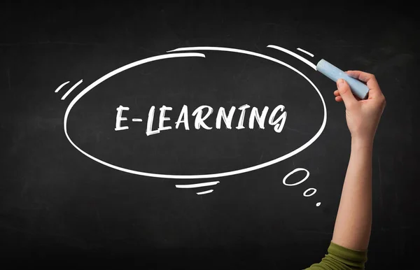 Handritning Learning Inskription Med Vit Krita Svarta Tavlan Utbildningskoncept — Stockfoto