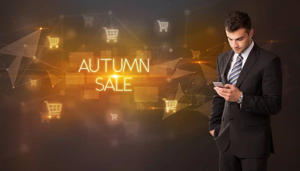 Alışveriş Arabası Ikonları Autumn Satış Yazıtları Online Alışveriş Konsepti Olan — Stok fotoğraf