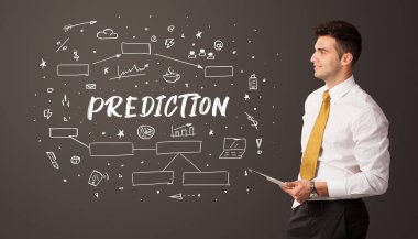 İş adamı PredICTION yazıtları, iş eğitimi kavramı ile düşünüyor