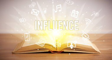 INFLUENCE yazıtlı bir kitap, iş konsepti