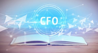 CFO kısaltmalı açık kitap, modern teknoloji kavramı