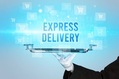 Garson DELIVERY yazıtları, online alışveriş konsepti