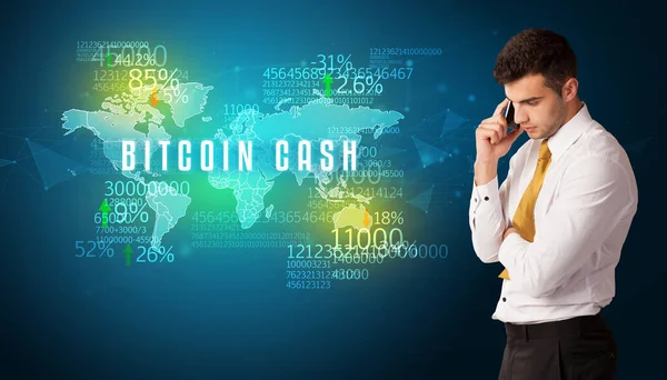 Geschäftsmann Vor Einer Entscheidung Mit Bitcoin Cash Aufschrift Geschäftskonzept — Stockfoto