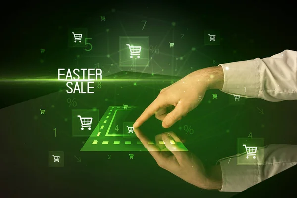 Онлайн Шоппинг Концепцией Easter Sale Иконками Корзине — стоковое фото