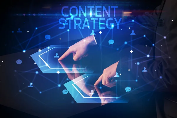 stock image Navigating social networking with CONTENT STRATEGY inscription, new media concept