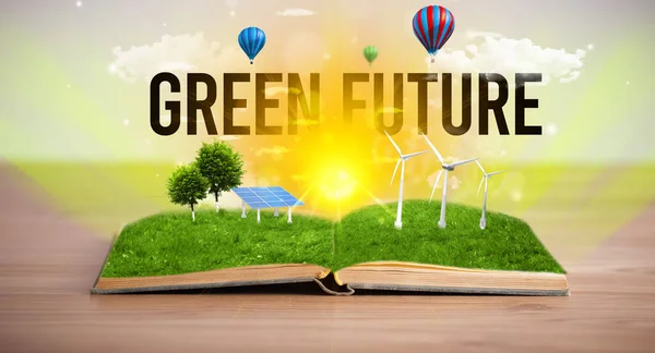 Open Book Green Future Inscription Renewable Energy Concept — Stock Photo, Image