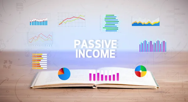 Open Boek Met Passive Income Inscriptie Nieuw Business Concept — Stockfoto