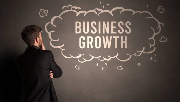 Adamı Içinde Business Growth Yazıları Olan Bir Bulut Çiziyor Modern — Stok fotoğraf