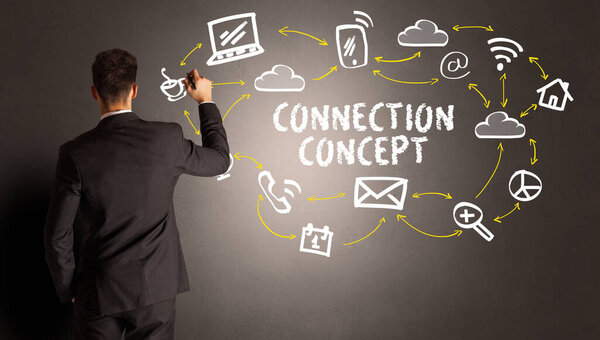 бизнесмен рисует иконки в социальных сетях с КОНЦЕПЦИОННЫМ КОНЦЕПТОМ, новая концепция СМИ