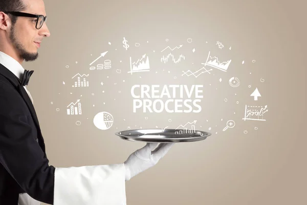 Kelner Obsługujący Koncepcję Pomysłu Biznesowego Napisem Creative Process — Zdjęcie stockowe