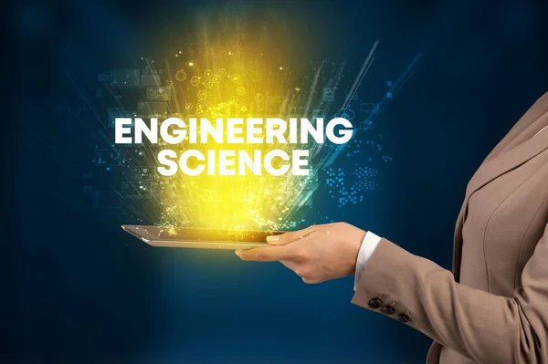 Крупный План Сенсорного Экрана Надписью Engineering Science Инновационная Технология — стоковое фото