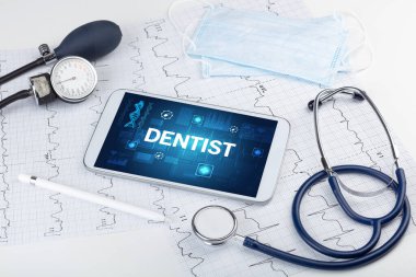 DENTIST yazıtlı tablet bilgisayar ve tıbbi malzemeler, önleme kavramı