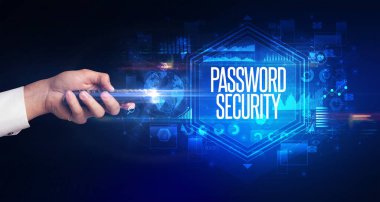 PASSWORD GÜVENLİK yazıtları ve siber güvenlik kavramı ile el ele tutuşmak