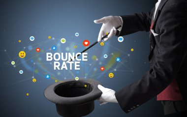 Sihirbaz BOUNCE Oranı yazıtları, sosyal medya pazarlama konseptiyle sihirbazlık numarası gösteriyor