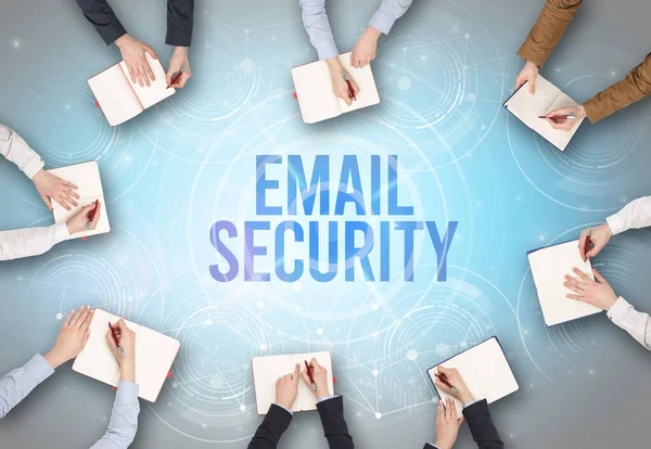 Skupina Lidí Před Notebookem Nápisem Email Security Koncept Webové Bezpečnosti — Stock fotografie