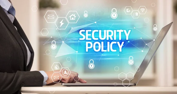 Политическая Безопасность Ноутбуке Концепция Безопасности Интернета Защиты Данных Блокчейн Кибербезопасность — стоковое фото