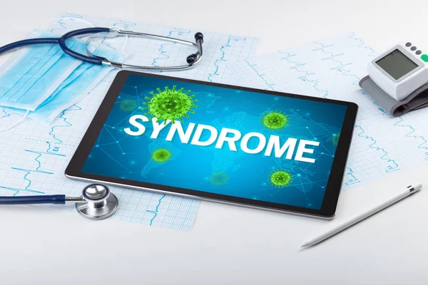 Nahaufnahme Eines Tablet Pcs Mit Syndrome Beschriftung Mikrobiologisches Konzept — Stockfoto