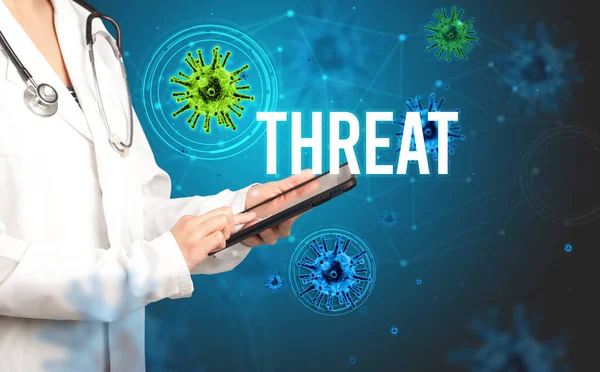 Doctor Prescribes Prescription Threat Inscription Pandemic Concept — Stock Photo, Image