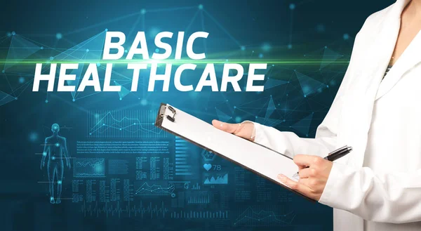 Doctor Writes Notes Clipboard Basic Healthcare Inscription Medical Diagnosis Concept — Stock Photo, Image